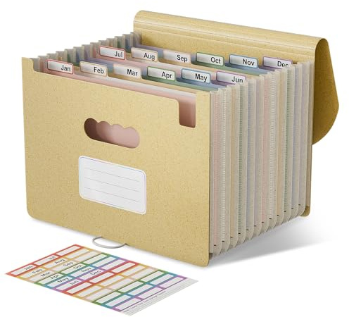 EcoStash Trieur 12 Compartiments A4, Rangement Papier Administratif, Organiseur de Dossiers Accordéon en Paille de Blé, Classeur Range Document, Sans BPA, Retour à la Nature, Vie Saine - Jaune Blé