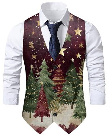 Mens Christmas Vest Snowflake Suit Vest Holiday Party Costumes for New Year Xmas