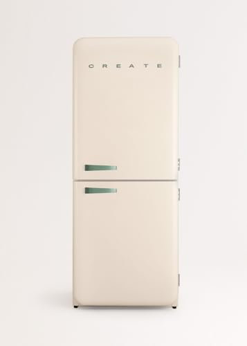 CREATE / RETRO FRIDGE COMBI 185 SAGE/Frigorífico combi blanco roto maneta verde sage con congelador 401L / 190W, sistema No Frost, 3 estantes, 2 cajones, regulador temperatura, 70x65x185 cm