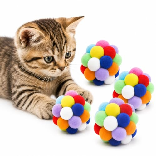 Vebetter Lot de 4 balles en feutre pour chat - Jouet pour chat - Balles pour chat - Balles souples pour chat - Balles pour chat - Jouet d'intérieur - 4,5 cm