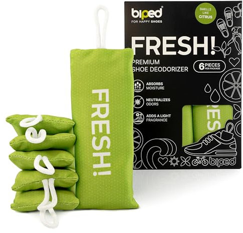 biped FRESH! deodorante premium per scarpe – cuscinetto profumato con carbone di bambù attivo – elimina odori e sudore da sneaker, calzature sportive e borse da palestra z2925(CITRUS, 6 pieces)