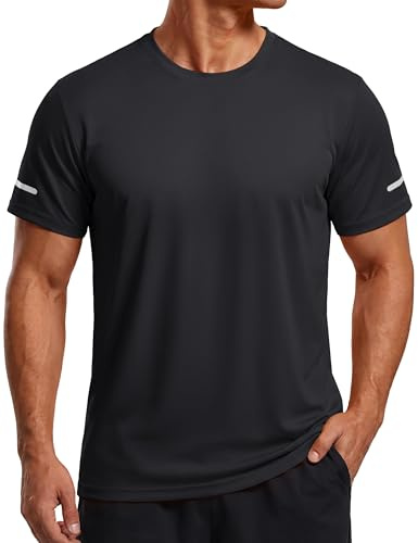 TACVASEN Camiseta deportiva para hombre, transpirable, con protección UV, 02-negro, M