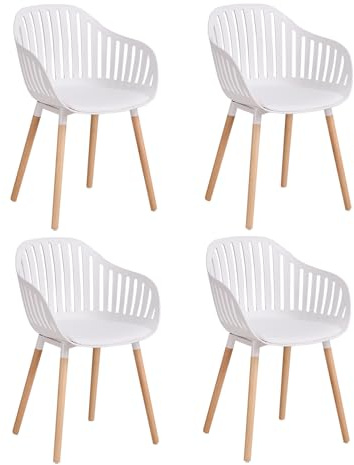 JZGORC Juego de 4 Sillas de Comedor, Silla de Cocina con Cojines y Reposabrazos de Cuero, Silla con Respaldo Hueco, Adecuada para Sala de Estar, Cocina, Patio - Blanco