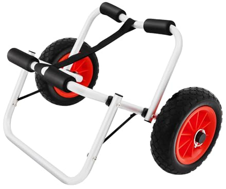 Remolque mediano para kayak, carro de kayak de aluminio, carro de transporte para accesorios de kayak, carro de canoa, carro plegable con tres soportes (ruedas sólidas)