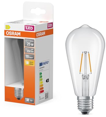 OSRAM Lampe LED Star Edison ST64 25 Filament, 2700 K blanc chaud, 1,8 W, E27, transparente, 250 lm, 15 000 h, pour suspensions, look vintage, décorative