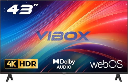 VIBOX UHD 4K 43 Pouces Smart TV | WebOS | HDR10 | 3X HDMI, 2X USB | Dolby Audio| Contrôle gestuel | pour Chambre, Salon ou Bureau