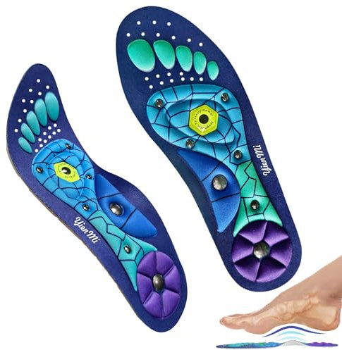 Magnetische Einlegesohlen, Massage Schuheinlagen Akupunktur Schuheinlagen Orthopädische für Männer Und Frauen Plantarfasziitis Einlagen Plattfuß und Verteilt Fußdruck EU42-47
