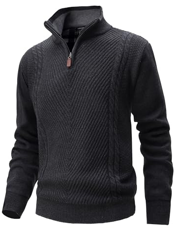 CoXuantion Suéter Cuello Alto Hombre Jersey Punto con 1/4 Cremallera Invierno Cálido JerséIs Manga Larga Jersey de Forro Polar Slim Fit Pulóver Grueso Sweater M,Gris