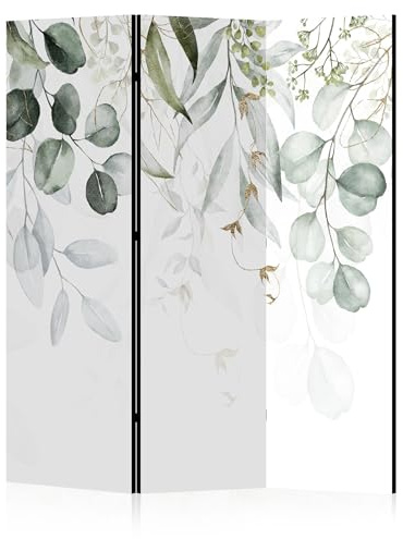 LUMASOUL Separe Divisorio Interno Monofacciale - Paravento da Interno 3 Pannelli Divisorio per Ambienti - Divisori per Interni con Motivo Eucalipto - 135x172 cm