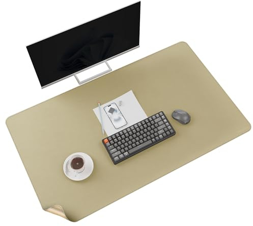 MAIDERN Skrivbordsunderlägg med kork och läder 100 x 60 cm, dubbelsidigt skrivbordsunderlägg filt, stor musmatta xxl, vattentätt skrivbordsunderlägg papper, kontor och hem bordsunderlägg (guld)