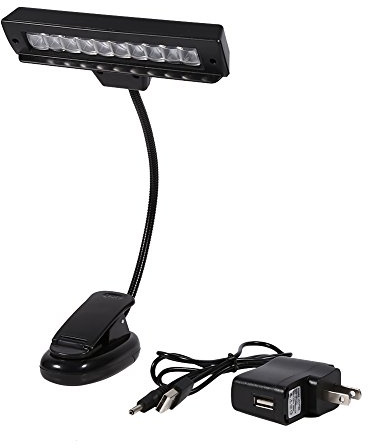 Pwshymi Clamp/Holder-on Notstativ Ljus, Bärbar 10 LED Läslampa för Notställ, Pianon, Skrivbord, Bärbara och Lätta (Batteri liten klämma 10 lampor med USB #02)