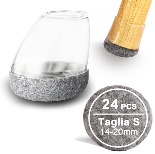 24 almohadillas para patas de silla con fieltro gris, Ø14-20 mm para patas de silla con un ángulo de inclinación de 15°-25°, almohadillas protectoras de silicona, antideslizantes y antiarañazos