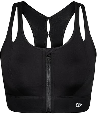 Yvette Sports Bras for Women High Impact Support, Front Zipper Running Bra Plus Size, No Bounce with Racerback & Sewn in Pads,Black,40A 40B 40C