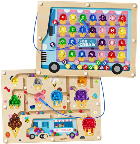 2 in 1 Magnetic Maze Board for Kids Montessori Toys Double-Sided Counting Magnetic Alphabet Letters ABC Magnets Puzzles 3-5 Age Boys and Girls Birthday Gifts