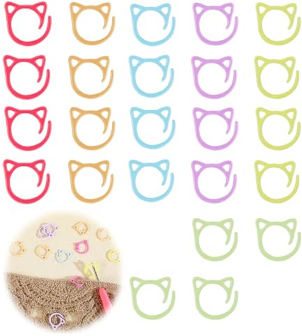 HANZMQIYJJ Stitch Markers for Crocheting, 24pcs Cat Metal Crochet Markers Ring Multicolor Knitting Stitch Marker Cat Crochet Stitches Marker Set for DIY Weaving Knitting Sewing Tools