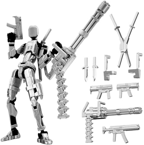 EDLMKM 13 Action Figure Set (Assembly Completed), 3D Printed Multi-Jointed, Multi-Articular Lucky Mobile Robot, Nova 13 Action Figures Desktop Decorations for Game Lovers Gifts Party Favors(Sliver)