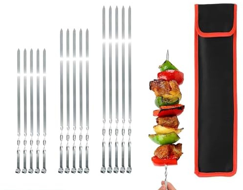 Spiedini per barbecue in acciaio inox, extra largo: 1 cm (30 pezzi, 60 cm), spiedini per carne, shampur, kebab, accessori per barbecue, barbecue, spiedini per shish kebap
