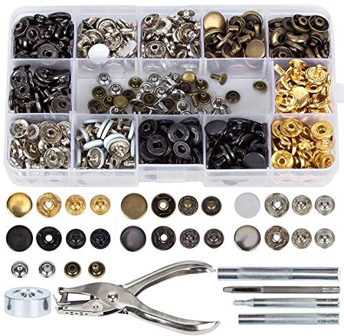 140pcs Boutons Pressions Métal, Bouton Snaps en Métal, Rivet Cuir Set