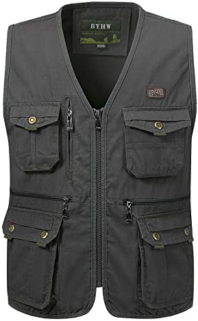 KTWOLEN Gilet de Pêche pour Homme Veste Sans Manches de Voyage Gilet Multi-poches de Plein Air Gilet Chasse Peche Photographe, Vert foncé, M