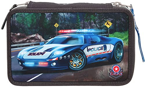 Depesche Vertrieb Monster Cars 11574 3-Fach Federtasche mit LED Polizeiauto