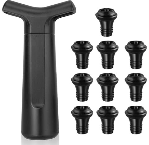 BANJILI-Pompa Salvavino, Inclusi 10 Tappo per Vino Riutilizzabile, 1 Pompa a Vuoto per Vino, Kit di Tappi per Vino Sottovuoto (1+10)
