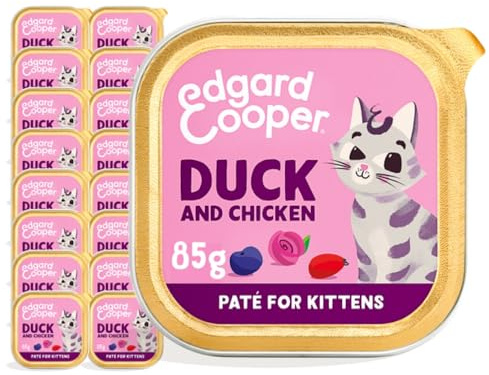 Edgard Cooper Kitten Grain Free Wet Cat Food Pate (Duck& Chicken 16 x 85g), Natural Cat Food in Cup for Sterilized or Active Cats, No Added Sugar