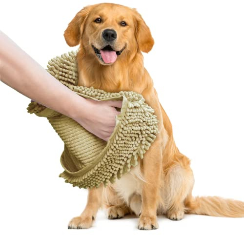 Muddy Mat Original Doggy Dryer, Highly Absorbent Microfiber Washable Dog Shammy Quick Drying Towel Absorber - Extra Soft Plush Wrap Chenille Bath Towels to Dry Soggy Large Pets & Small Puppy (Beige)