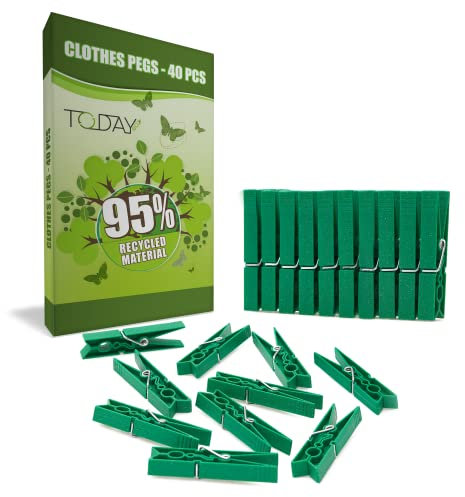 Today Eco – 40 mollette per bucato grandi e resistenti, in plastica riciclata al 95%, antiruggine, antivento, antisegno – mollette panni per stendibiancheria e mollette biancheria da esterno