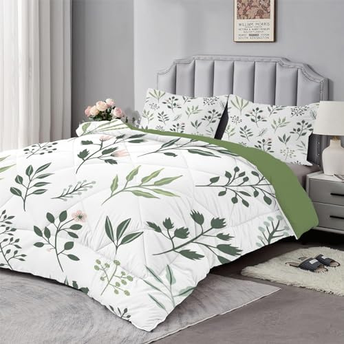 dyausi Couette Imprimée 220x240 cm Plante à Feuilles Réversible - Édredon Super Doux pour 4 Saisons - 2 Taies d'oreiller 65x65 cm - Vert