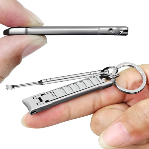 VOGARB Ultra Thin Keychain Fingernail Clipper, 0.4cm Slim 20g Lightweight Foldable Nail Trimmer with Ear Pick and Integrated Nail File Set for Men, Adults Portable Daily Travel Carry