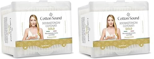 Cotton Sound GOLD Bastoncini Cotonati 1 confezione x 300 Pezzi, Scatola Apri e Chiudi, Bastoncini Cotonati in Carta Biodegradabile, 100% Puro Cotone Idrofilo, Ideali Pelli Sensibili, Made in Italy