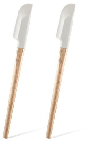 2 spatole da forno con manico in legno, 22,9 cm, in gomma per uso alimentare, piccole spatole in silicone per cottura e miscelazione (legno)