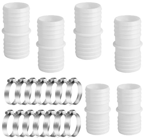 Set di 6 connettori per tubi da 32 mm, con 12 fascette da 32 mm, doppio tubo flessibile da 1/2 pollici, per pompe sommergibili per piscina, adattatore per tubi da giardino (bianco)