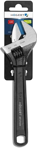 Högert Technik Adjustment Wrench 8 (200mm) Chrome Plated CRV Steel Adjustable Spanner Polished Jaws Metric Scale Ergonomic Open-End Wrench for Plumbing & Workshop