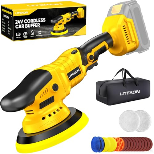 Kit lucidatrice tampone senza fili compatibile con batteria De-Walt da 20 V (senza batteria), lucidatrice orbitale per auto ad alta potenza 2800-5800 giri/min con velocità variabile, 21 accessori per