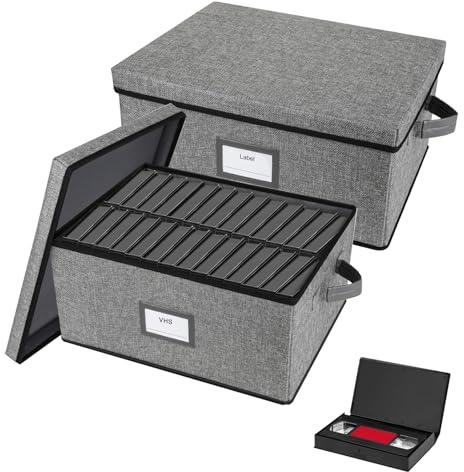 Lukeline VHS Storage Box with Lid, Large Capacity VHS Storage Case Holds 50 Tapes, Stackable VHS Holder Storage Containers for Living Room, Bedroom, Study Room,2-Pack