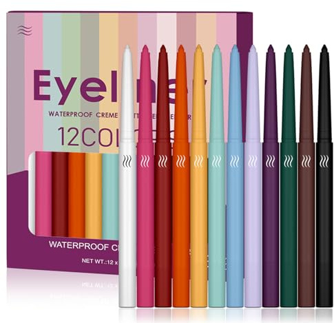 ARCHIDATE 12 Farben Matten Eyeliner Set, Wasserfest Und Seidig-Glatter Mit Drehbarer Mine, Hochpigmentierter Und Langanhaltender Creme-Gel Eyeliner Geeignet Für Empfindliche Haut