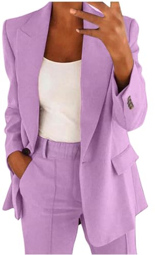 Generisch 2026 - Conjunto de traje de solapa de dos piezas para mujer, chaqueta formal con botón de oficina, chaqueta formal, pantalones sueltos, chaqueta de traje para mujer, chaqueta envolvente