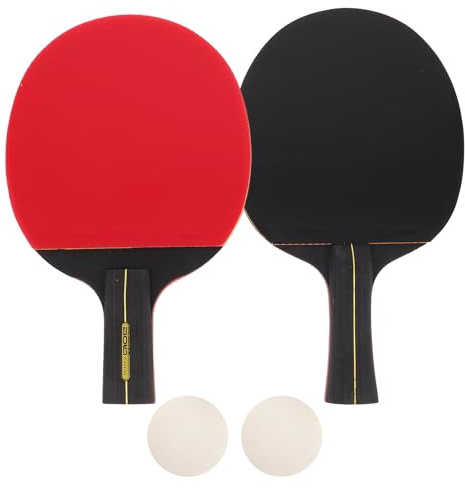 Healeved Juego de Raquetas de Tenis de Mesa de Madera con Mango Largo y Corto 3 Balones Incluidas Kit Portátil para Entrenamiento Escolar y Familiar Interiores y Exteriores