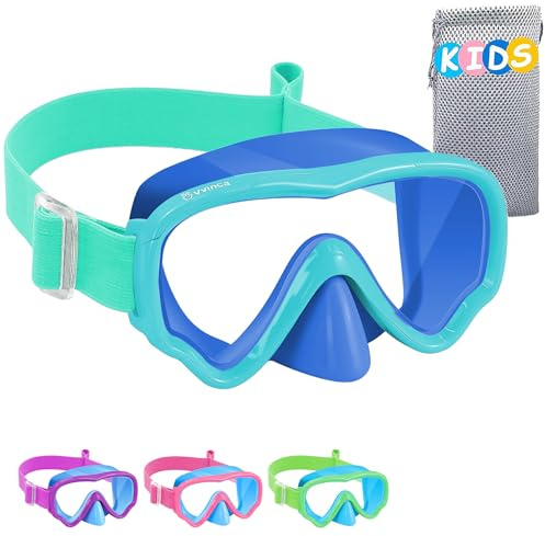 Vvinca Taucherbrille Kinder mit stoffband, Schwimmbrille Kinder für 3-14 Jahre Jungen Mädchen, Schnorchelmaske 180° Panorama Anti-Leck Tauchmaske