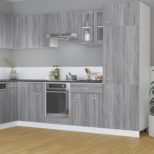 QZZCED Vitrina Colgante Lyon Gris Sonoma 60x31x60 cm Madera de ingeniería, Armario de Vidrio con Dos Compartimentos y Puertas para Almacenamiento organizado, gabinete de Cocina