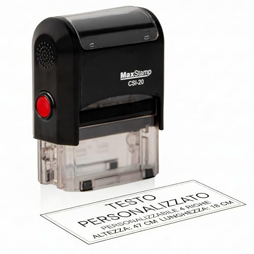 Timbro Personalizzato Autoinchiostrante in Gomma – Fino a 6 Righe – Timbro Professionale Disponibile in Più Formati – Ideale per Uffici, Aziende, Medici e Studi Professionali (47x18mm max 4 righe)