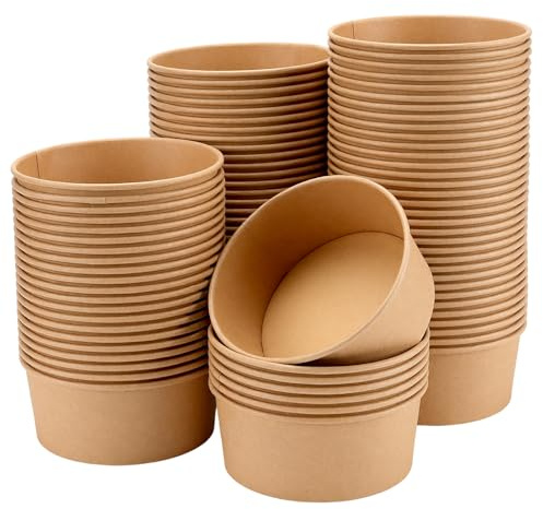 HAKZEON 90 Pack 25Oz Kraft Paper Bowls Bulk, Disposable Leakproof Soup Serving Bowls for Hot, Cold Food, Party, Takeout and Meal Prep, Microwave Safe
