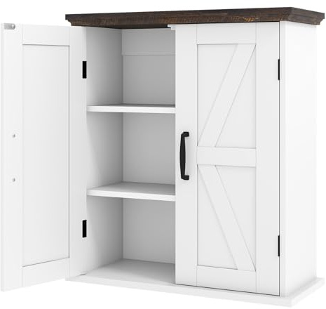 GIANTEX Armario de Pared para Baño, Mueble Colgante con 2 Puertas y 2 Estantes Ajustables, Estilo Granero, 53,5 x 22,5 x 60 cm, Organizador para Cocina, Entrada, Lavandería