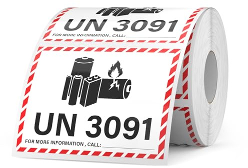 YIKIADA 600 PCS UN 3091 Lithium lon Battery Labels 83 × 108 mm | Writable, Waterproof, Caution Warning Stickers, Fragile Label for Transport Shipping