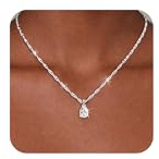 Astravia Birthstone Necklace for Women, 925 Sterling Silver Teardrop Pendant with CZ Crystal, Personalized Gemstone Necklace for Girls, Adjustable Chain Jewelry Gift for Birthday, Valentine’s Day