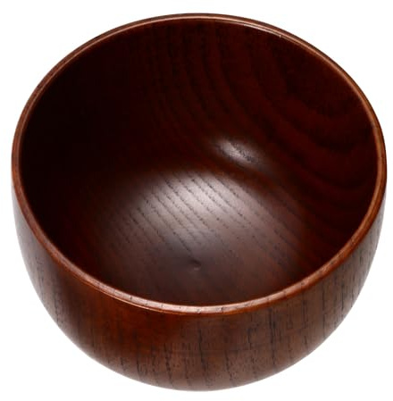 LALAFINA Ciotola da Barba Scodella Rotonda Elegante in Legno Marrone Manico Confortevole e Design Spesso per Sapone da Barba, la Rasatura Maschile