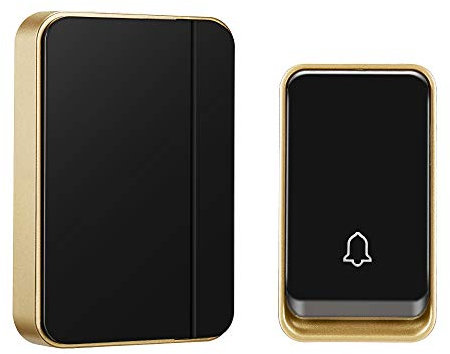 『No Battery Required』AURTEC Wireless Doorbell,Waterproof Door Chime Kit with 1 Press Self-Powered Transmitter & 1 Plug-in Receiver,51 Chimes,4 Volume Levels,No Battery Required,Black