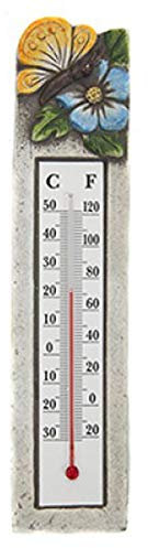 HomestreetUK Bonito termómetro de jardín con aspecto de piedra de cerámica fino con detalles pintados, medidor de temperatura de 18 cm en Celsius y Fahrenheit