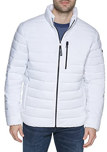 Calvin Klein Full Zip Down Puffer Coat Chaqueta, Blanco Packable, L Hombres